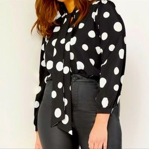 Tie Neck Polka Dot Blouse
